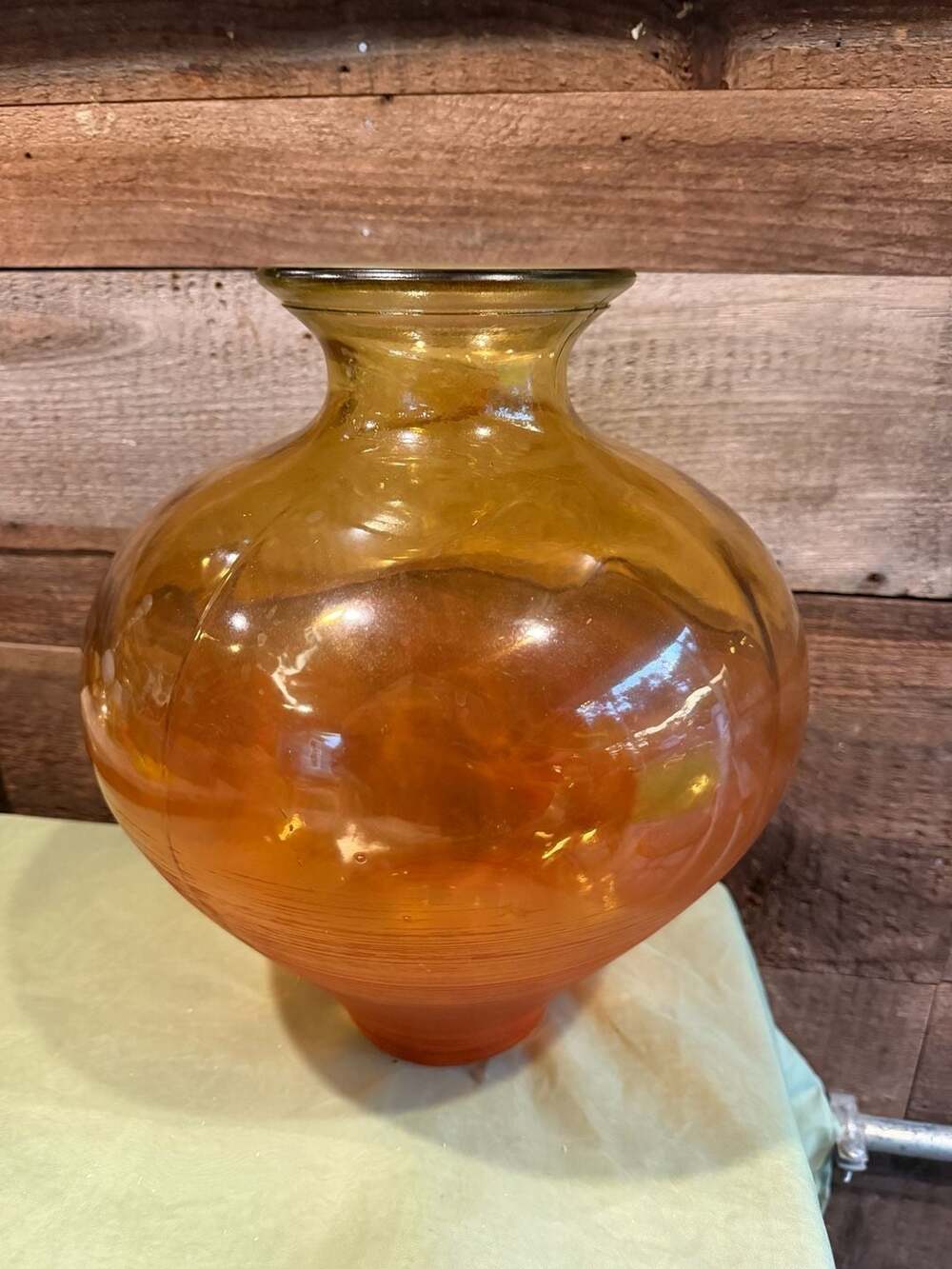 Vintage Hand Blown Amber Art Glass Vase Made in Spain